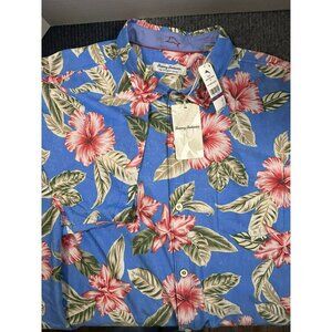 Tommy Bahama Coconut Point Hibiscus Floral Shirt XXL Bluebell Button-Up 100% Lyo